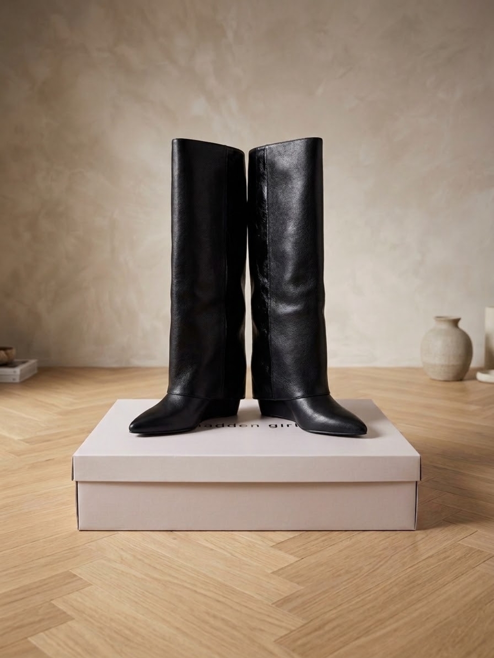 Madden Girl Evanneer Black Over-the-Knee Wedge Boots